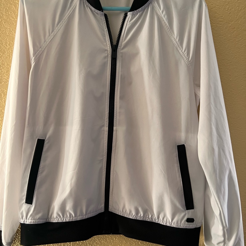 DKNY White Bomber White Jacket with Black Trim